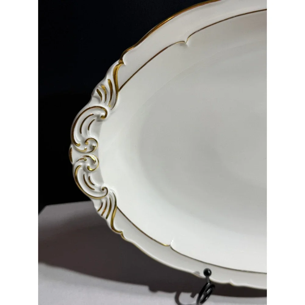 Haviland Limoges Sheraton Oval Serving Platter Gold Trim Scalloped Porcelain